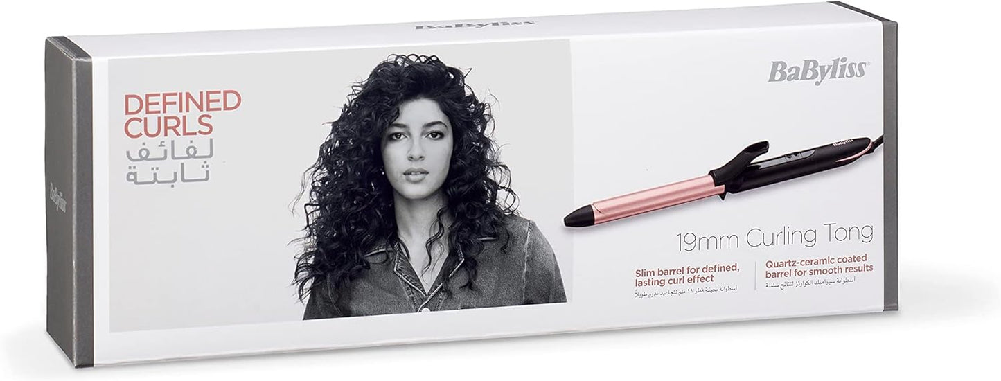 BaByliss Hair Curling Iron, Extensive Wide Reach 32mm Curling Tong Barrel, Ultra-Fast Heat With Led & 6 Temperature Setting 160°C-210°C, 2.5m Ceramics Swivel Cord, C452SDE (Rose Quartz)