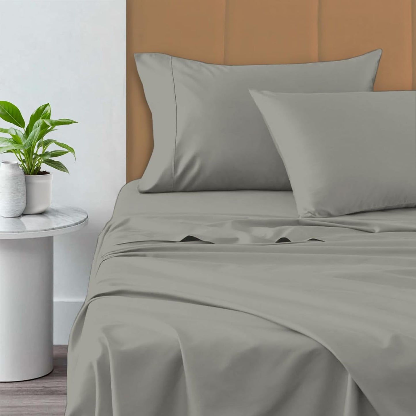 Pizuna Pure 100% Cotton Sheets Full Size, 800 Thread Count Long Staple Cotton Crisp Sateen Sheets Full with 15in Deep Pocket (Combed Simply Taupe)