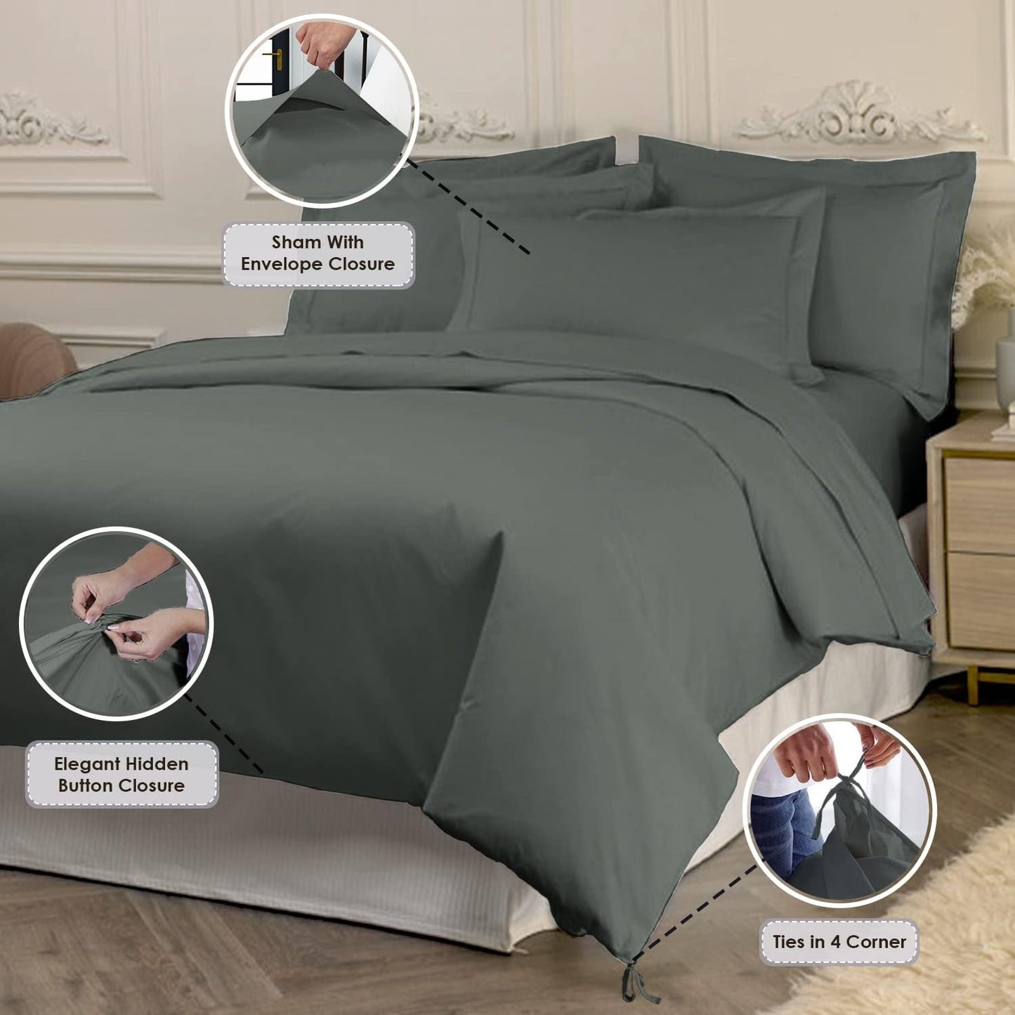 Pizuna Pure 100% Cotton Queen Duvet Cover Set, 800 Thread Count Long Staple Cotton Thick Sateen Weave with Button Closure (Combed Baby Blue Cotton Duvet Cover Queen)