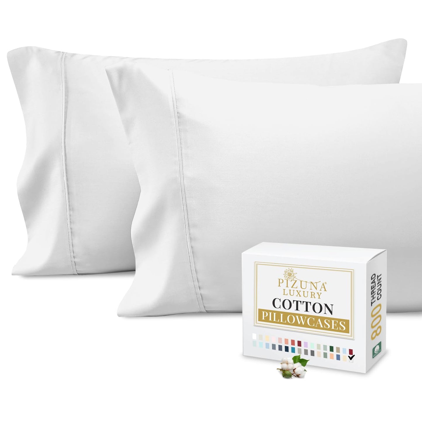 Pizuna Pure 100% Cotton Pillow Cases King Size Set of 2 Baby Blue, 800 Thread Count Long Staple Cotton Thick Sateen with Stylish 4inch Hem (Combed Baby Blue Cotton Pillow Cases King)