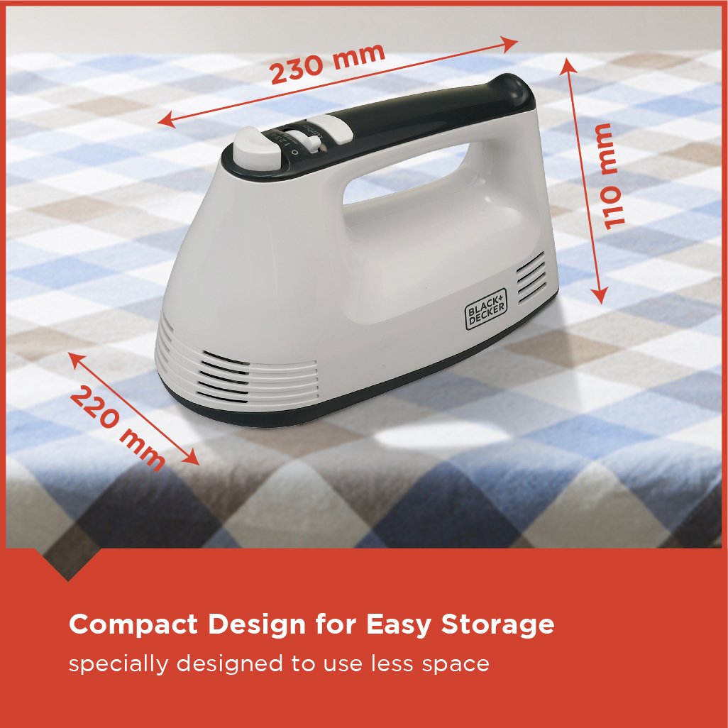 Black+Decker M350 300-Watt Hand Mixer | 5 Speed Turbo function | 2-year Warranty (White/Grey)