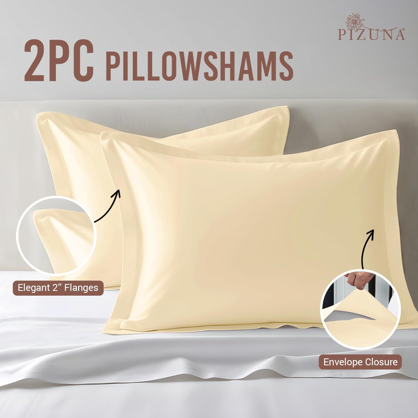 Pizuna Pure 100% Cotton Pillow Shams King Size Set of 2 Baby Blue, Luxurious 400 Thread Count Long Staple Cotton Sateen with Envelope Closure (Combed Baby Blue Cotton Pillow Shams King)
