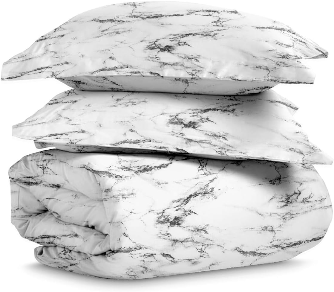 Pizuna Pure 100% Cotton Full Duvet Cover Set, Luxurious 400 Thread Count Long Staple Cotton Sateen Weave with Button Closure (Combed Grey Cascade Stripe Cotton Duvet Cover Full)