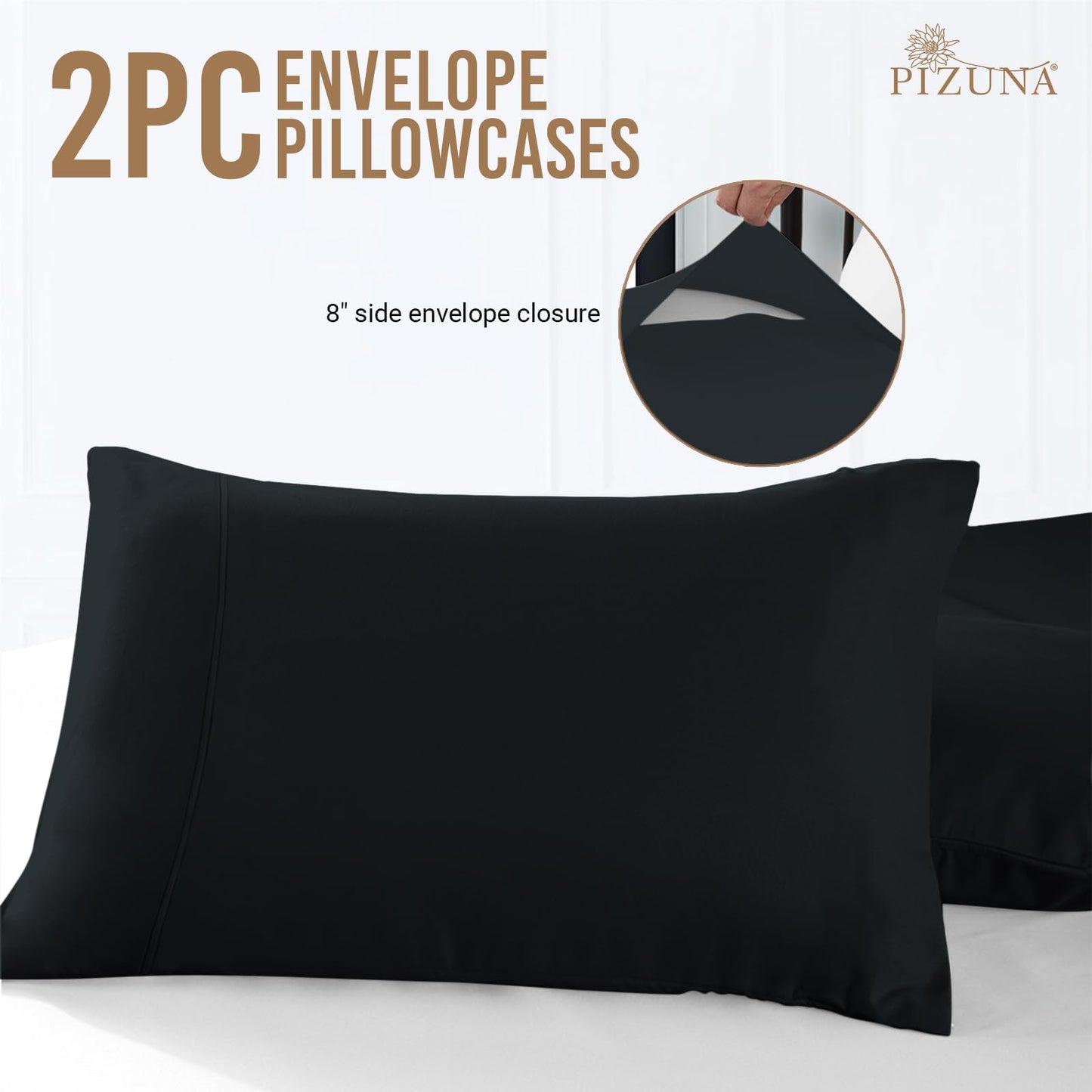 Pizuna Pure 100% Cotton Pillow Cases King Size Set of 2 Baby Blue, 800 Thread Count Long Staple Cotton Thick Sateen with Stylish 4inch Hem (Combed Baby Blue Cotton Pillow Cases King)