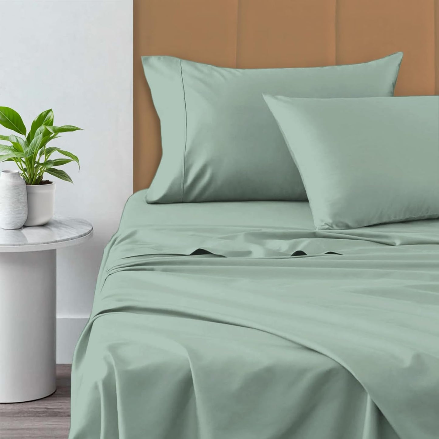 Pizuna Pure 100% Cotton Sheets Full Size, 800 Thread Count Long Staple Cotton Crisp Sateen Sheets Full with 15in Deep Pocket (Combed Simply Taupe)