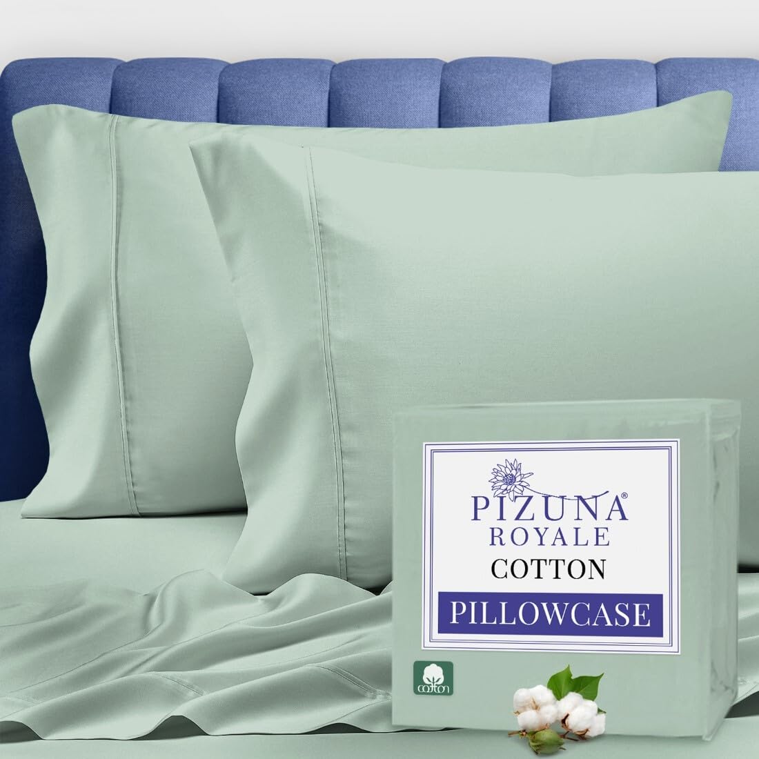 Pizuna 100% Luxury Cotton King Size Pillow Case Dark Blue, 1000 Thread Count 100% Long Staple Cotton Sateen Pillowcase, Pillow Covers with Stylish 4" Hem (Combed Cotton King Pillowcase Set of 2)