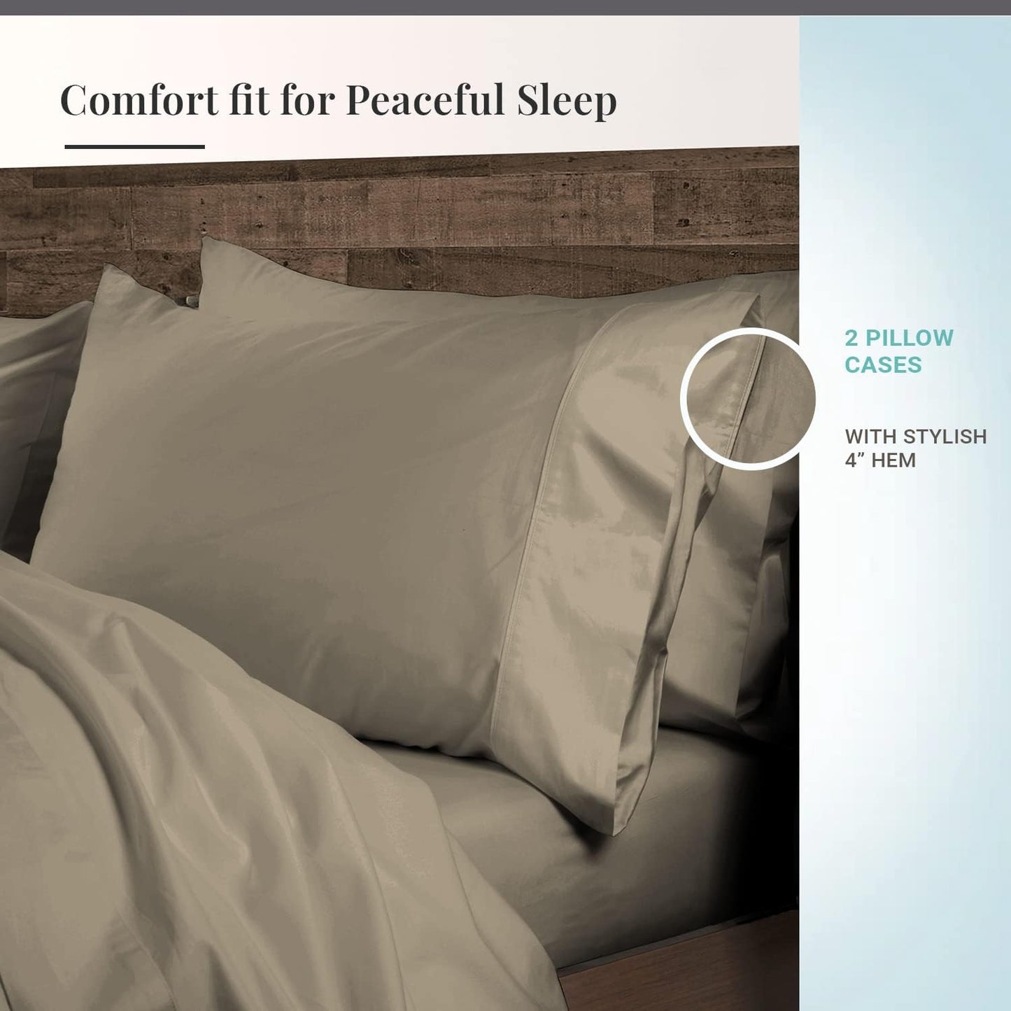 Pizuna Soft 100% Long Staple Cotton Breathable Cool Satin King Pillowcase Set of 2, Ivory, 18" x 18"