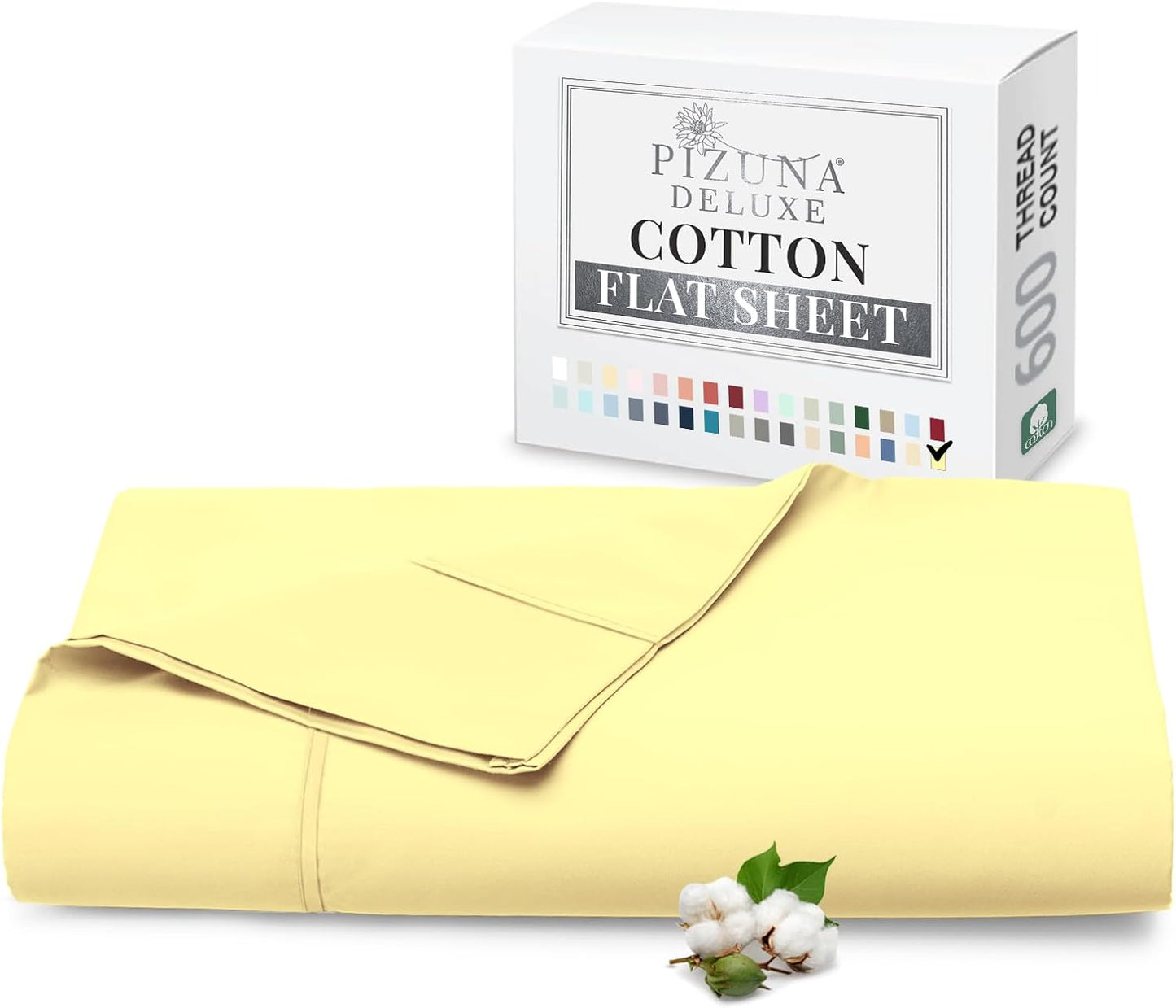 Pizuna Pure 100% Cotton Flat Sheets Only Full Silver (1 PC), 600 Thread Count Long Staple Cotton Crisp Sateen Weave with 4" Hem (Combed Full Flat Sheet Only Cotton)