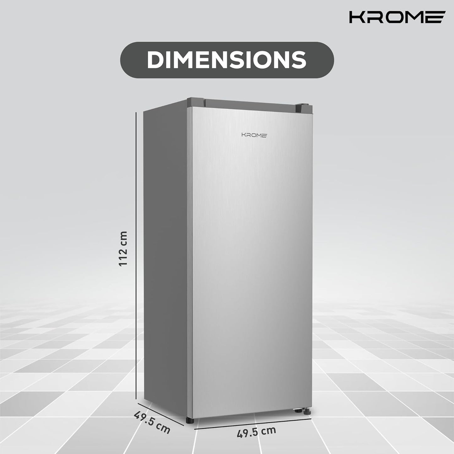 KROME 60L Gross, Single Door Compact Refrigerator, Energy Class A+, Reversible Door, Mini Fridge Suitable for Kitchen, Bedroom Office & Minibar, INOX Color, 5 Year Compressor Warranty- KR-RDC60H