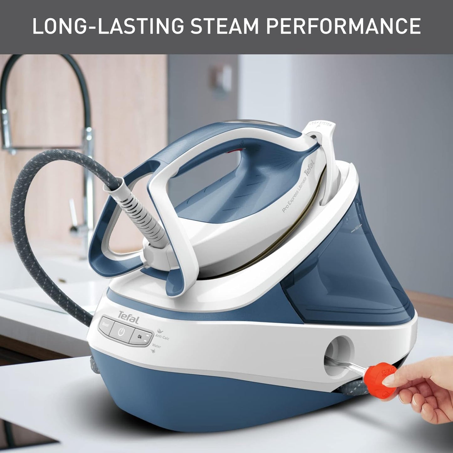 TEFAL Steam Station | Pro Express Ultimate II | Steam Generator Iron Steamer | 1.2 L | 2700 Watts | Durilium Airglide Soleplate | Anti scale | Auto off | Blue & White | 2 Years Warranty | GV9710M0