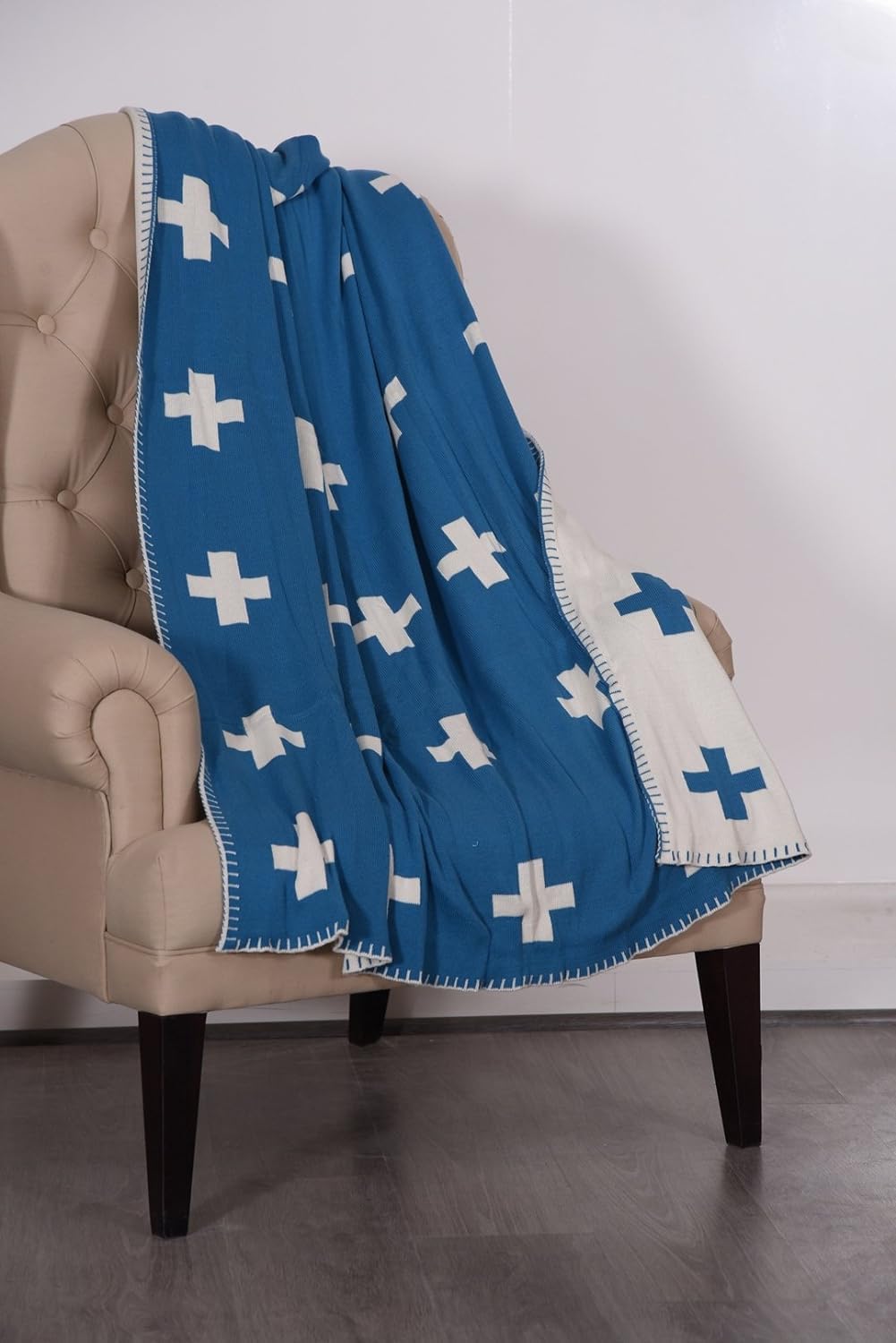 Lavish Touch 100% Cotton Knitted Throw, Blanket for All Season Indoor Outdoor