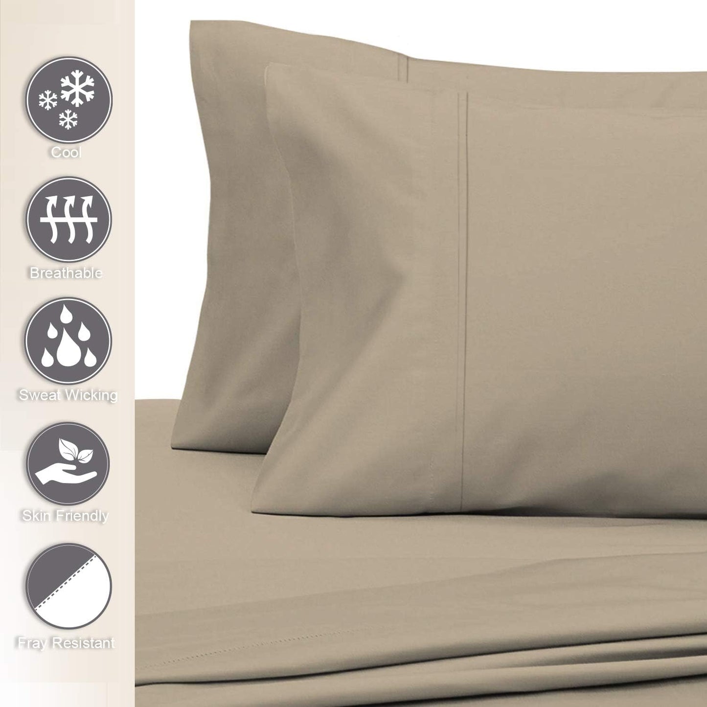 Pizuna Cotton King Size Pillow Case Simply Taupe, 400 Thread Count 100% Long Staple Combed Cotton Sateen Pillowcase, Cooling Pillow Covers with Stylish 4 Inch Hem (King Pillowcase Set of 2)