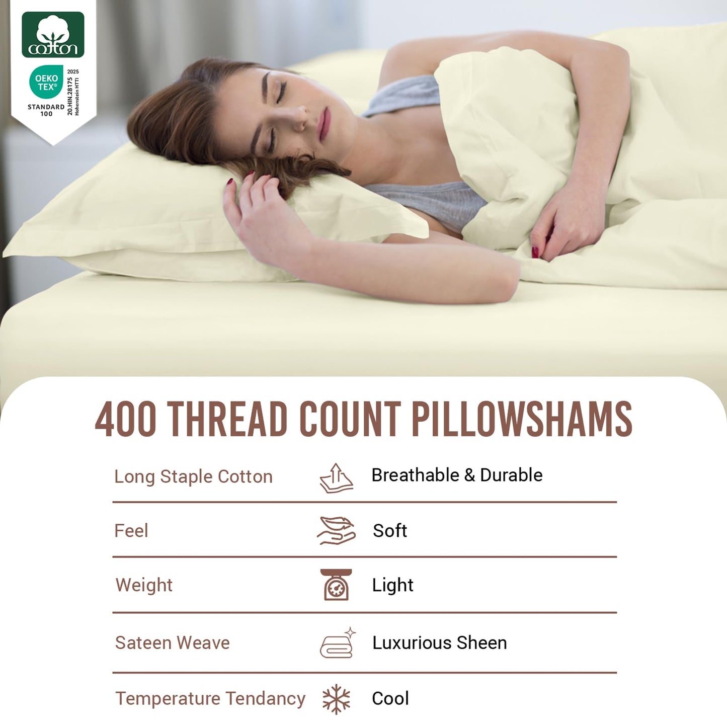 Pizuna Pure 100% Cotton Pillow Shams King Size Set of 2 Baby Blue, Luxurious 400 Thread Count Long Staple Cotton Sateen with Envelope Closure (Combed Baby Blue Cotton Pillow Shams King)