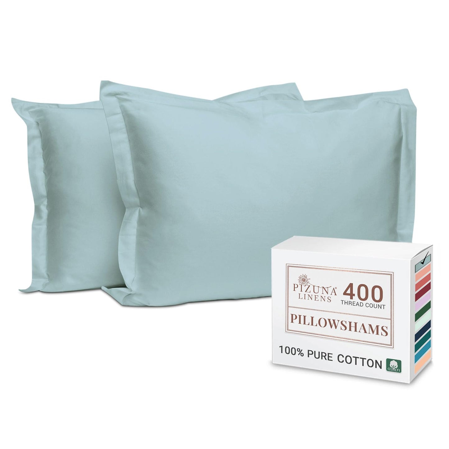 Pizuna Pure 100% Cotton Pillow Shams King Size Set of 2 Baby Blue, Luxurious 400 Thread Count Long Staple Cotton Sateen with Envelope Closure (Combed Baby Blue Cotton Pillow Shams King)