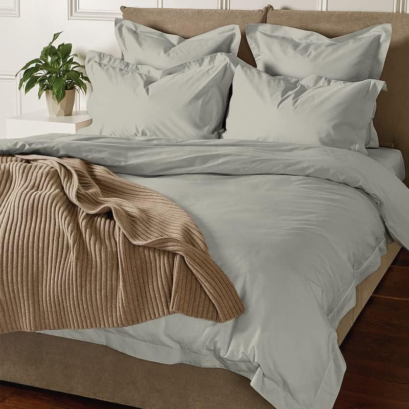 Pizuna Pure 100% Cotton Queen Duvet Cover Set, 800 Thread Count Long Staple Cotton Thick Sateen Weave with Button Closure (Combed Baby Blue Cotton Duvet Cover Queen)