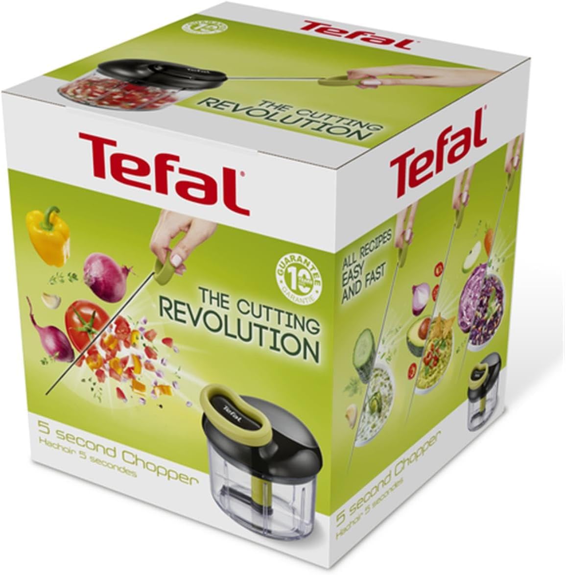Tefal 5-Second Chopper, 900 ml, Manual Food Chopper and Mixer, Easy to Use, Stainless Steel Blades, Safe to Use, Versatile Results, Vegetables, Onions, Hummus, Guacamole, Herbs And Nuts, K1320404