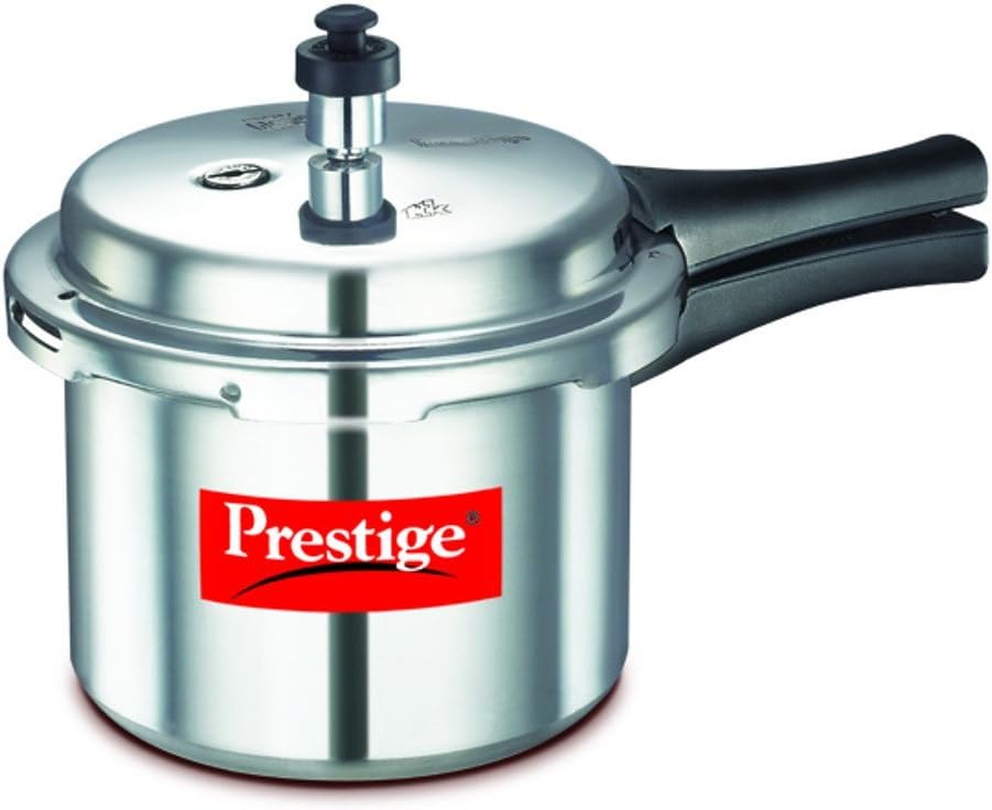 Prestige Popular Pressure Cooker | Aluminium Cooker with Lid 5 Ltr| Silver