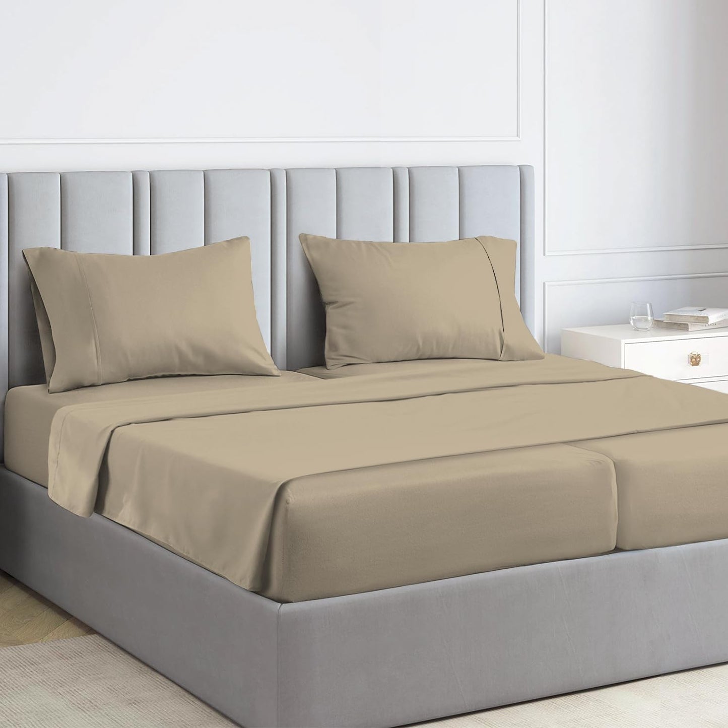 Pizuna Pure 100% Luxury Cotton Full Size Bed Sheets Set Dark Grey, 1000 Thread Count Long Staple Cotton Sateen Thick Sheet & Pillowcase Set, Deep Sheets fits 15" (Combed Cotton Bed Sheets Set)