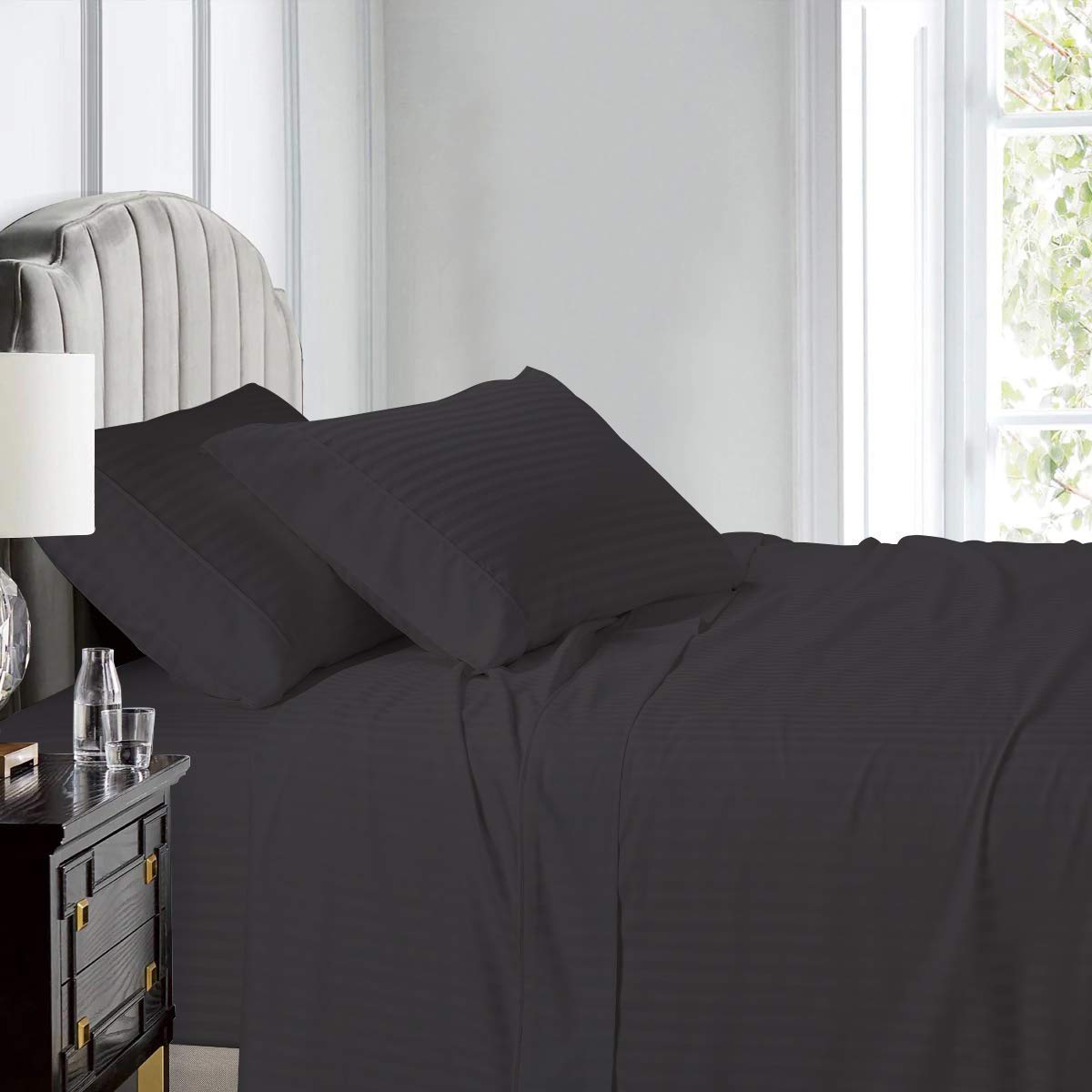 Queen Size Pure Egyptian Cotton Bed Sheets Set, 800 Thread Count Silver Solid (6 PC) Bedding and PillowCases – Egyptian Cotton Sheets Queen Size Bed - Sateen Sheets - 18” Deep Pocket Sheets