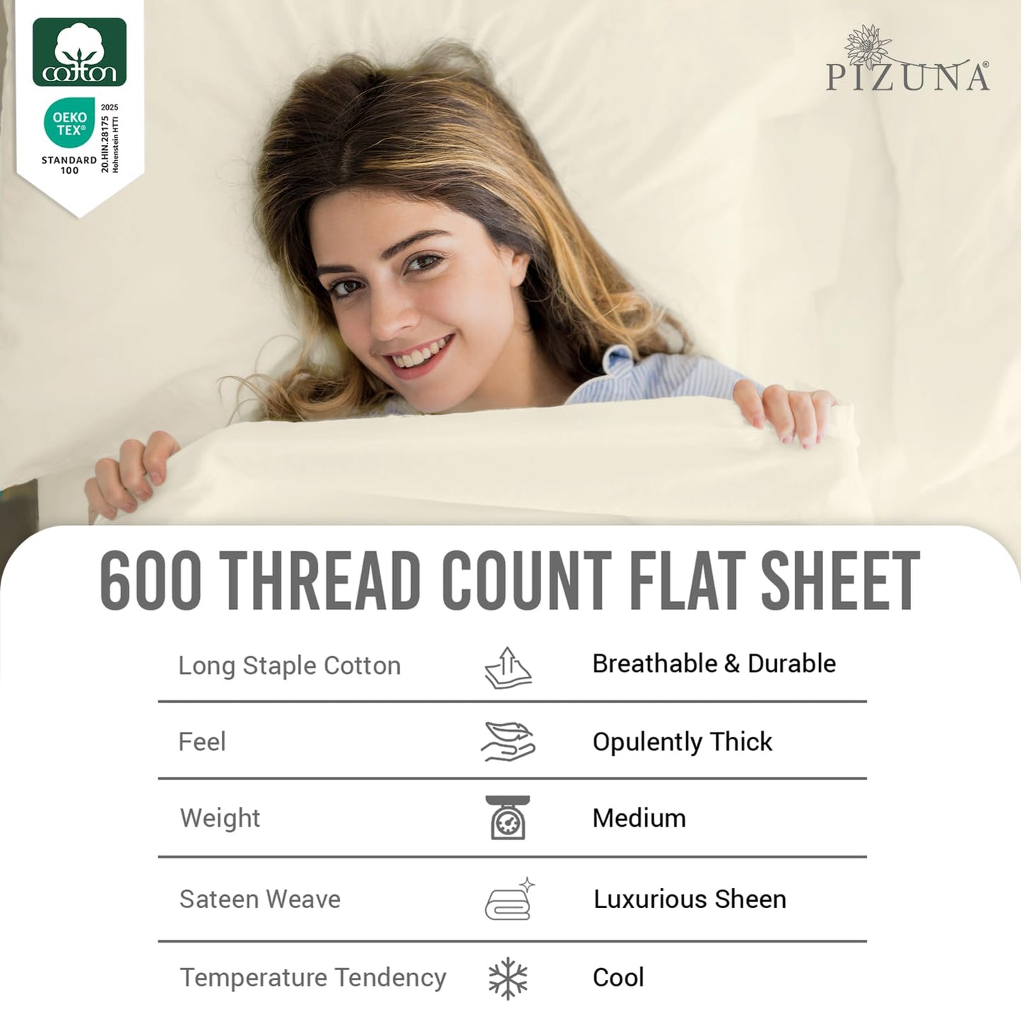 Pizuna 100% Cotton Sheet Set Twin Size Baby Blue, 600 Thread Count Long Staple Cotton Sateen Weave Crisp Sheet & Pillowcase Set, Deep Pocket Sheets Fits 15" (Combed Cotton Bed Sheet Set -3PC)