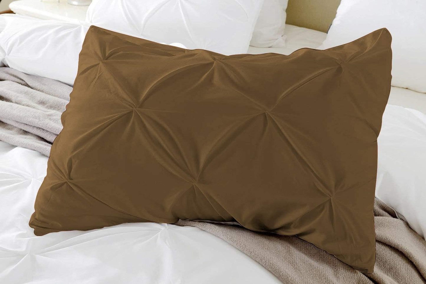 Premium Quality - King/California King Size (94" x 104") Inches, 3Pcs Pinch Pleated Comforter Set, 400GSM 100% Egyptian Cotton 800 Thread Count - Chocolate Solid