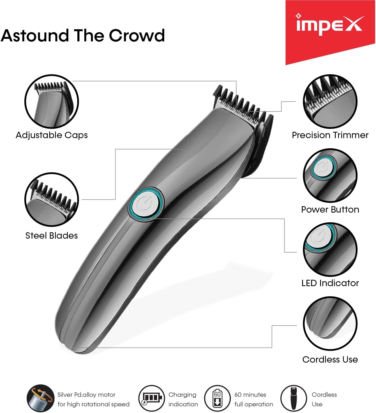 Impex rechargeable hair trimmer Black - IH c3