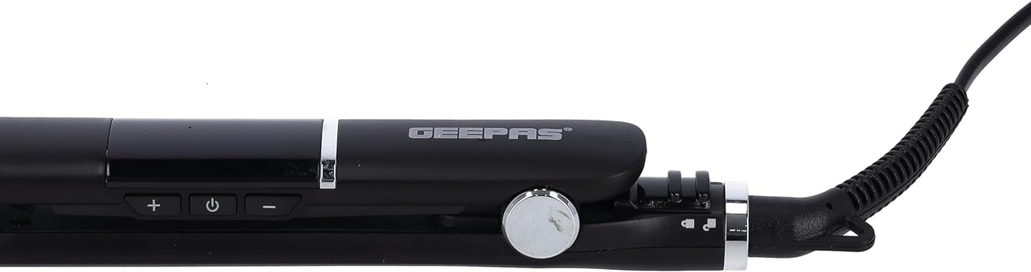 Geepas Professional Digital Hair Straightener- GHS86003| Slim Design With LED Display And Ceramic Coated Plate| Adjustable Temperature Control, 360-Degree Swivel Cord, ON/OFF Switch| Black