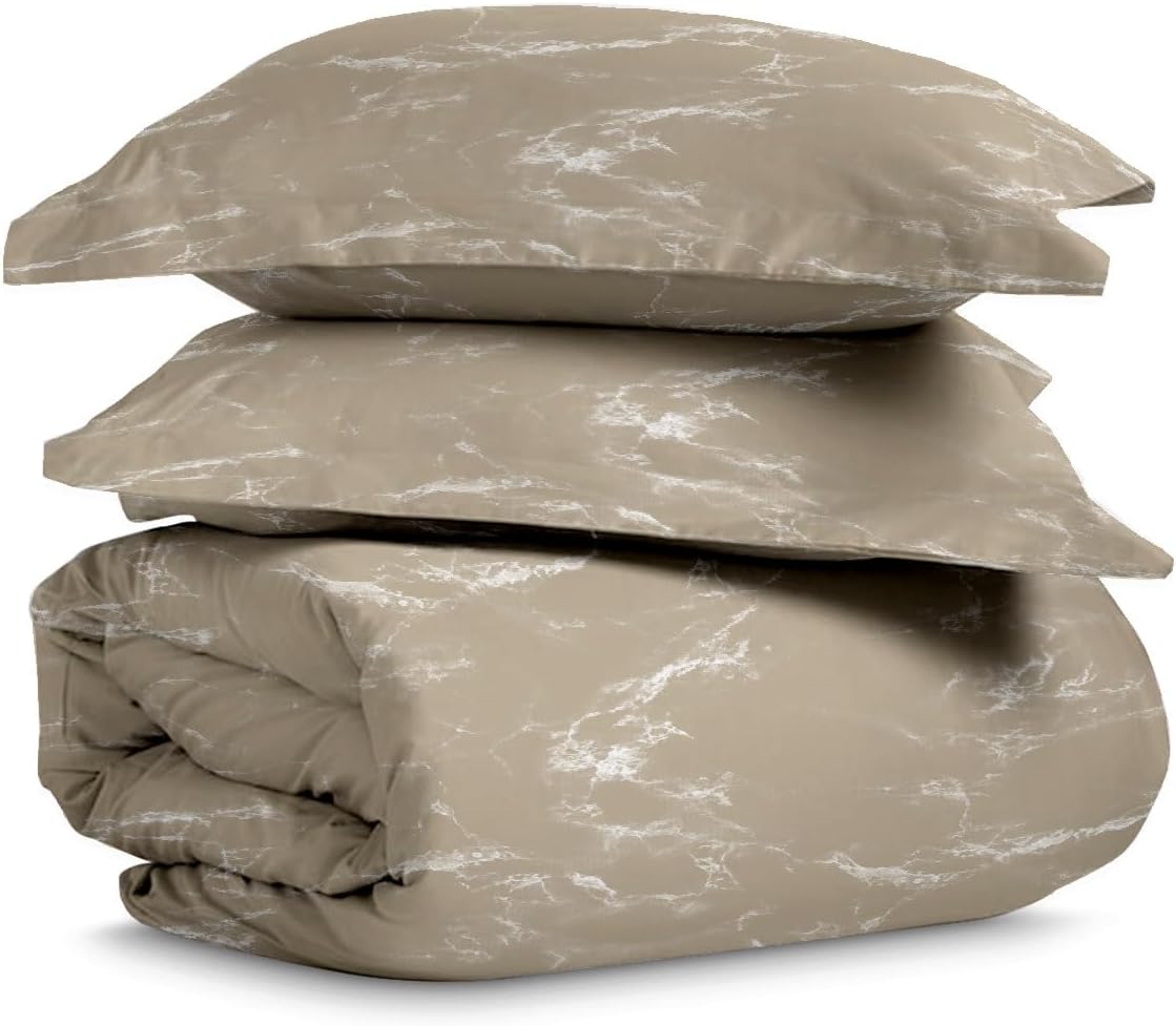 Pizuna Pure 100% Cotton Full Duvet Cover Set, Luxurious 400 Thread Count Long Staple Cotton Sateen Weave with Button Closure (Combed Grey Cascade Stripe Cotton Duvet Cover Full)