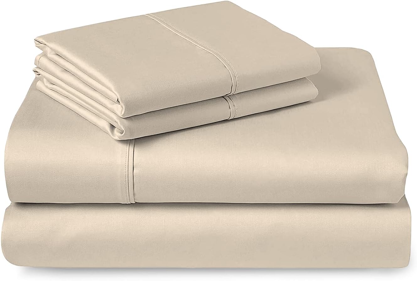 Pizuna Pure Combed Cotton California King Bed Sheet SetLight Pink, 400 Thread Count Cozy Luxury 100% Long Staple Cotton Sateen Weave Bedsheet Set (1 Flat Sheet, 1 Fitted Sheet, 2 Pillowcases)