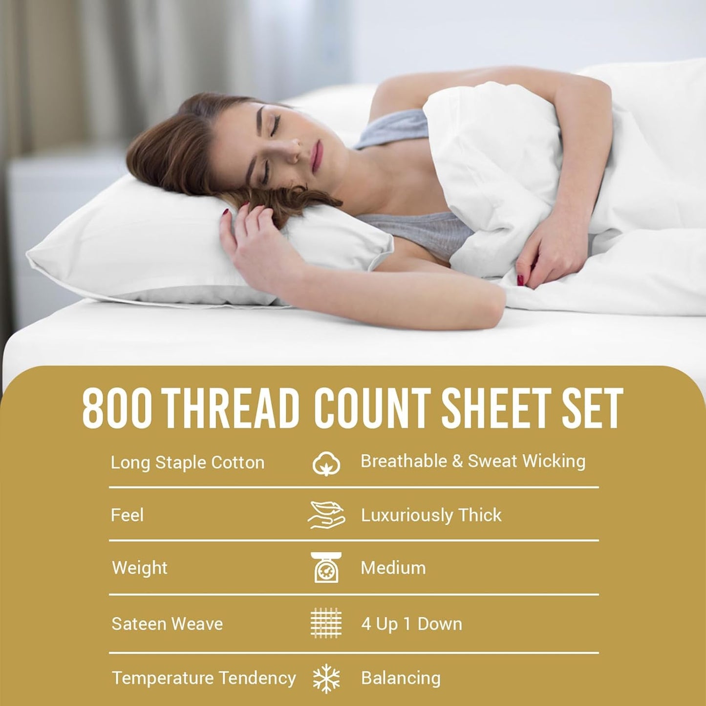 Pizuna Pure 100% Cotton Sheets Full Size, 800 Thread Count Long Staple Cotton Crisp Sateen Sheets Full with 15in Deep Pocket (Combed Simply Taupe)