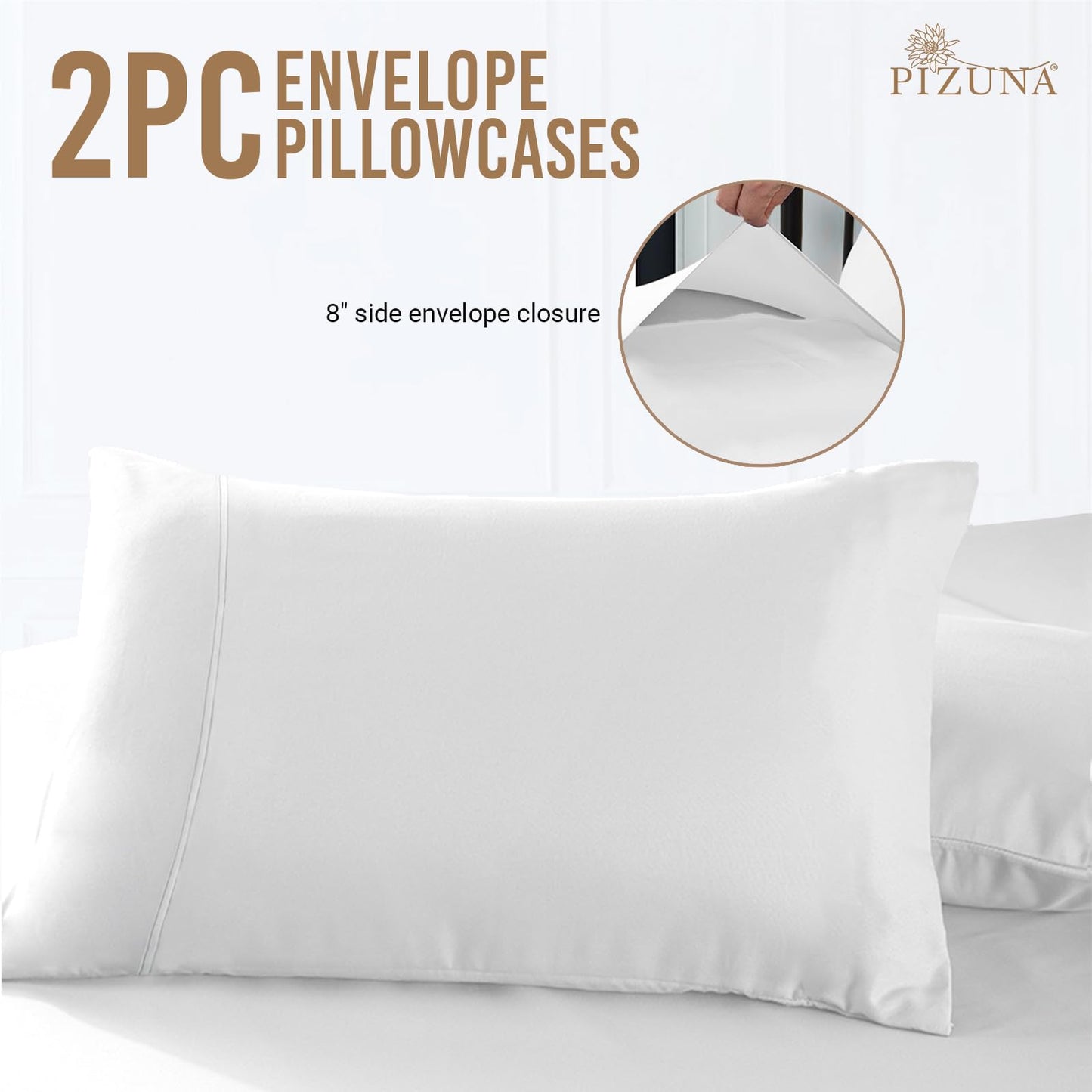 Pizuna Pure 100% Cotton Pillow Cases King Size Set of 2 Baby Blue, 800 Thread Count Long Staple Cotton Thick Sateen with Stylish 4inch Hem (Combed Baby Blue Cotton Pillow Cases King)