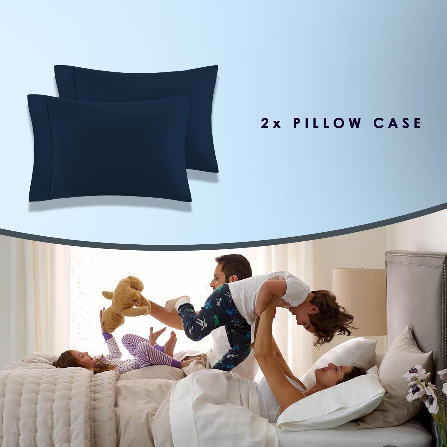 Pizuna 100% Luxury Cotton King Size Pillow Case Dark Blue, 1000 Thread Count 100% Long Staple Cotton Sateen Pillowcase, Pillow Covers with Stylish 4" Hem (Combed Cotton King Pillowcase Set of 2)