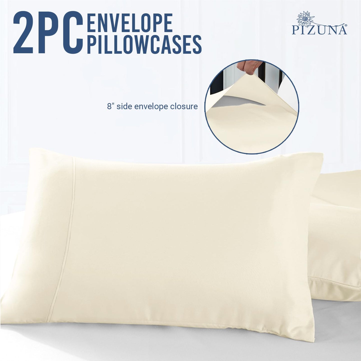 Pizuna 100% Luxury Cotton King Size Pillow Case Dark Blue, 1000 Thread Count 100% Long Staple Cotton Sateen Pillowcase, Pillow Covers with Stylish 4" Hem (Combed Cotton King Pillowcase Set of 2)