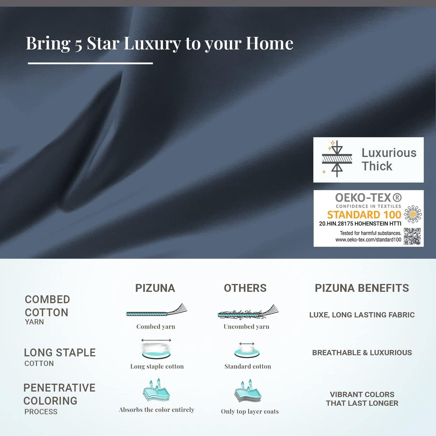 Pizuna Pure 100% Cotton Queen Duvet Cover Set, 600 Thread Count Long Staple Cotton Crisp Sateen Weave with Button Closure (Combed Simply Taupe Cotton Duvet Cover Queen)
