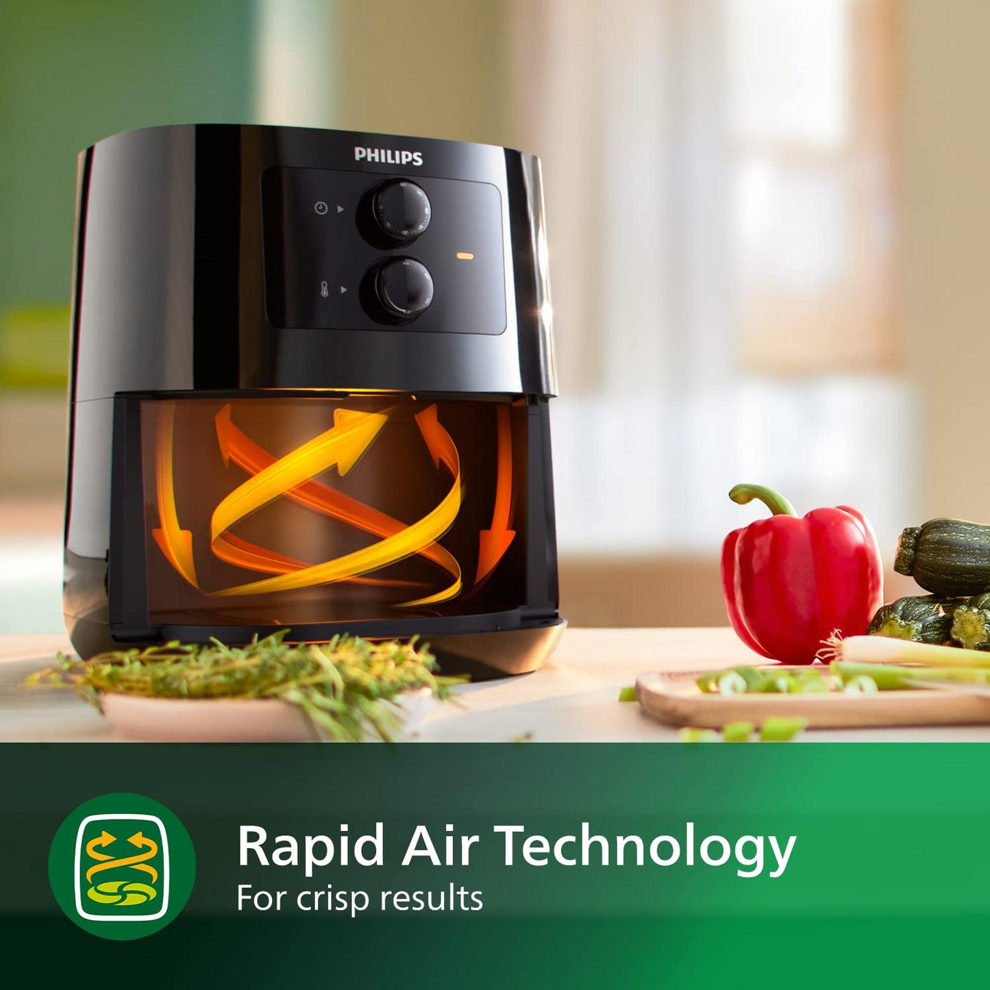 Philips Essential Air Fryer - With Rapid Air Technology, Analogue, Black, 0.8Kg, 4.1L,50Hz - HD9200/91
