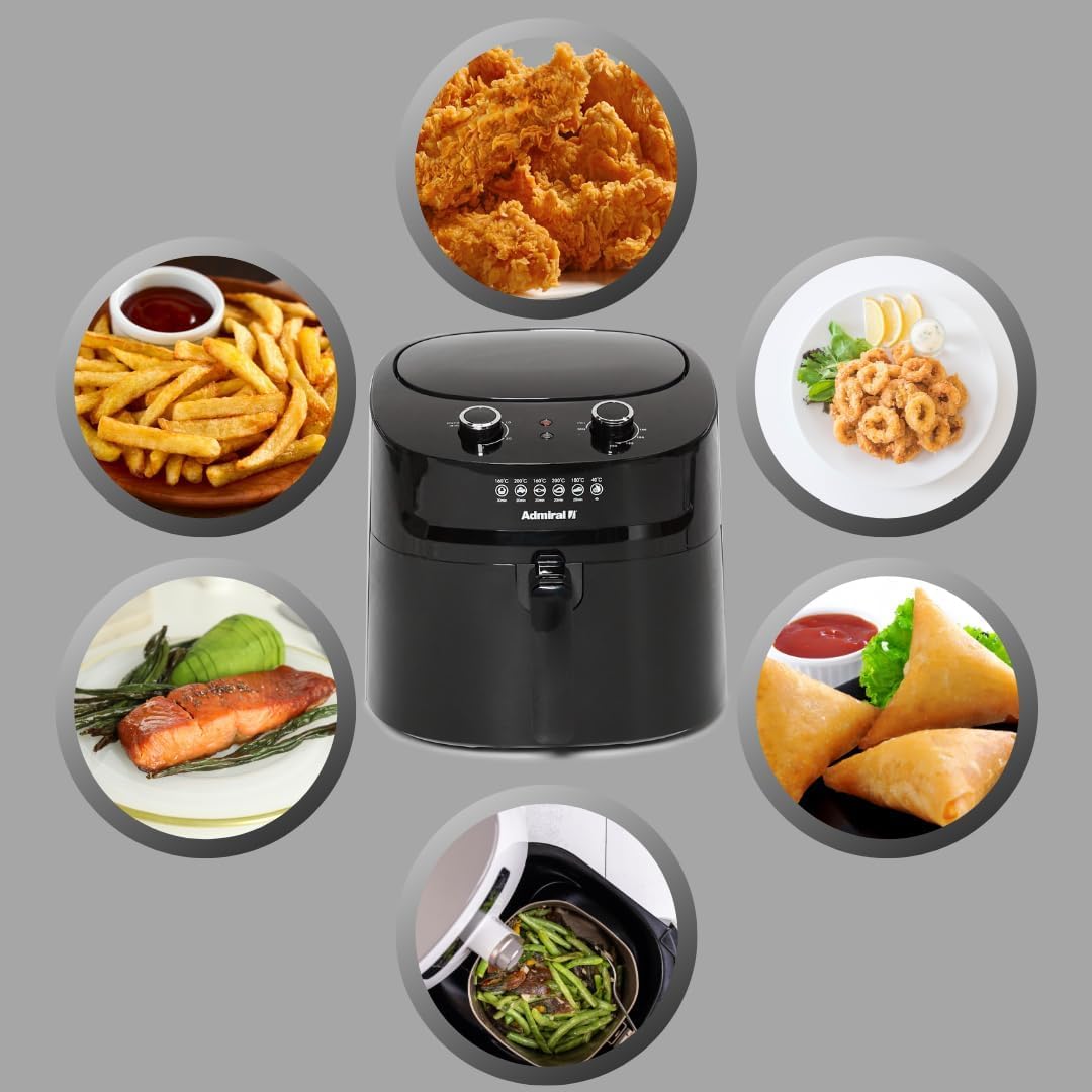 Admiral Air Fryer, 6.5L,1800W, No Oil, Classic Control Air Fryer, Dishwasher Safe, ADAF65BL, 1 Year Warranty.
