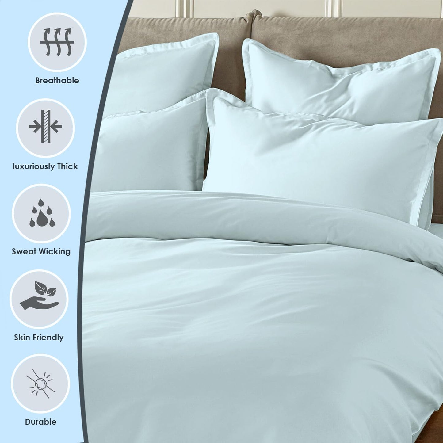 Pizuna Pure 100% Cotton King Duvet Cover Set, 1000 Thread Count Long Staple Cotton Thick Sateen Weave with Button Closure (Combed Baby Blue Cotton Duvet Cover King)