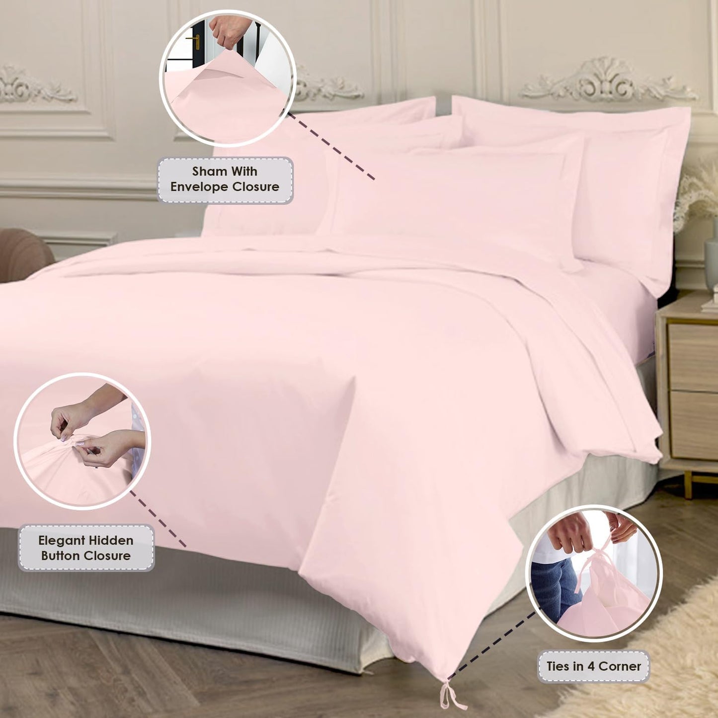 Pizuna Pure 100% Cotton Queen Duvet Cover Set, 800 Thread Count Long Staple Cotton Thick Sateen Weave with Button Closure (Combed Baby Blue Cotton Duvet Cover Queen)