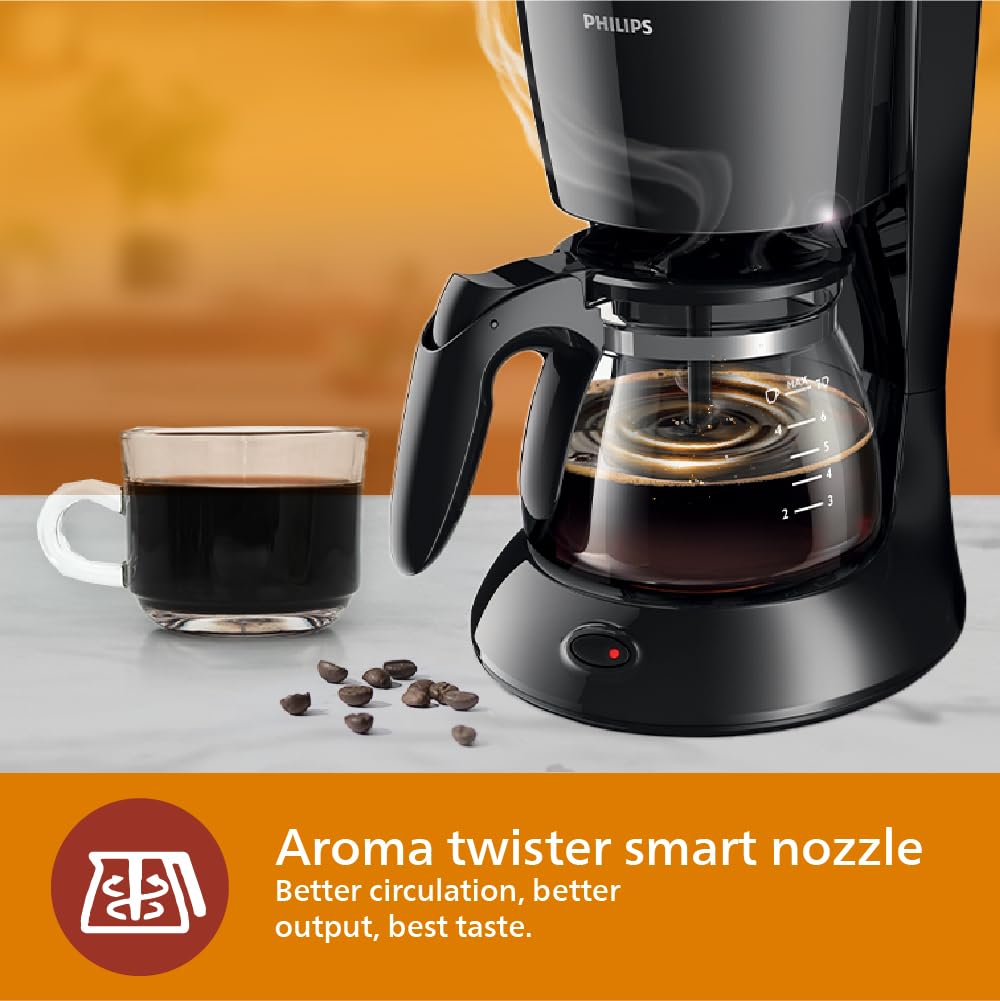 PHILIPS Drip Coffee Maker HD7432/20, 0.6 L, Ideal for 2-7 cups, Black, Medium