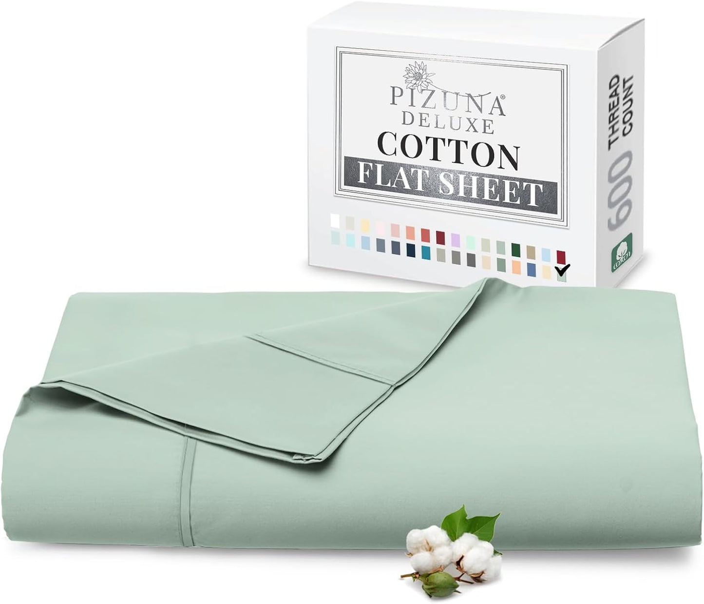 Pizuna Pure 100% Cotton Flat Sheets Only Full Silver (1 PC), 600 Thread Count Long Staple Cotton Crisp Sateen Weave with 4" Hem (Combed Full Flat Sheet Only Cotton)