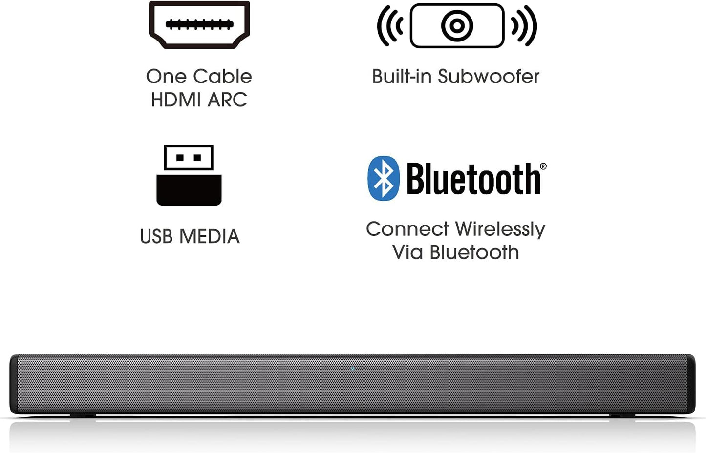 Hisense HS214 2.1ch Sound Bar with Built-in Subwoofer 108W All-in-one Compact Design Bluetooth Powered by Dolby Audio Roku TV Ready HDMI