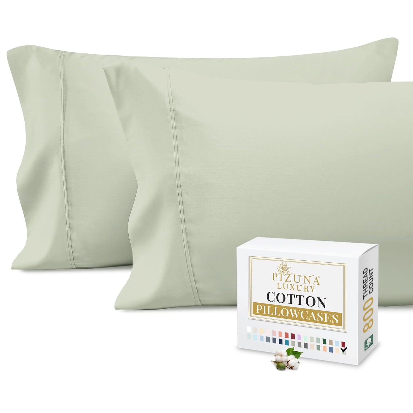Pizuna Pure 100% Cotton Pillow Cases King Size Set of 2 Baby Blue, 800 Thread Count Long Staple Cotton Thick Sateen with Stylish 4inch Hem (Combed Baby Blue Cotton Pillow Cases King)