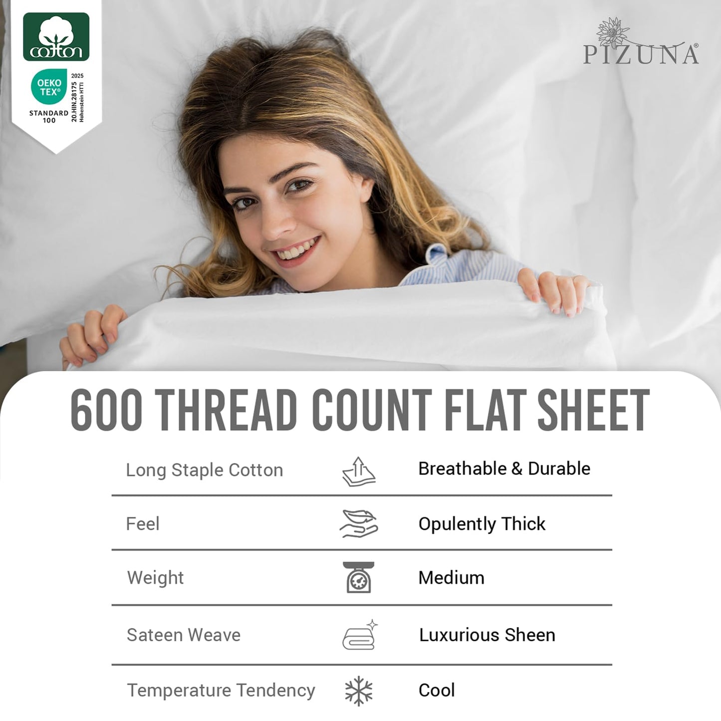 Pizuna 100% Cotton Sheet Set Twin Size Baby Blue, 600 Thread Count Long Staple Cotton Sateen Weave Crisp Sheet & Pillowcase Set, Deep Pocket Sheets Fits 15" (Combed Cotton Bed Sheet Set -3PC)
