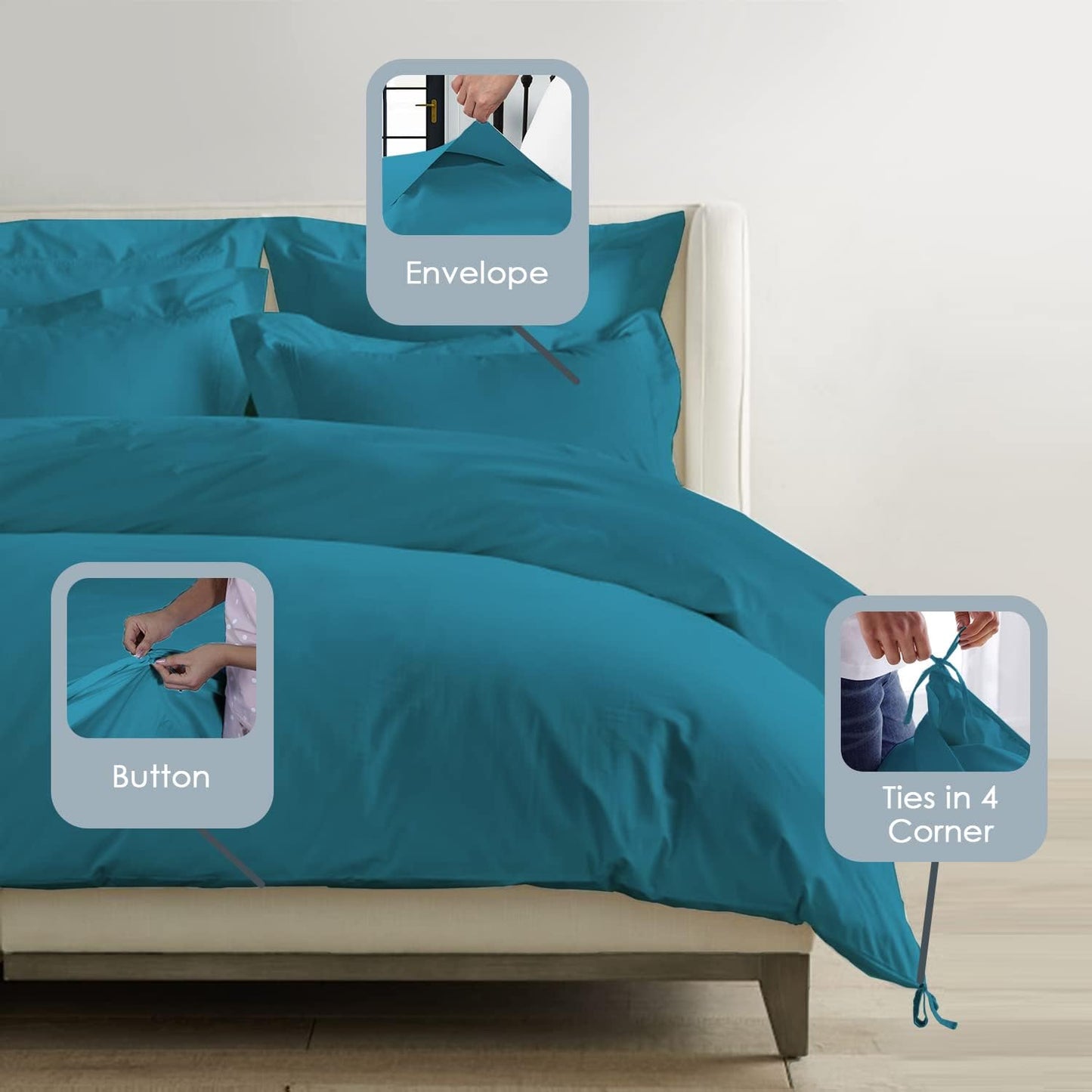 Pizuna Pure 100% Cotton King Duvet Cover Set, 1000 Thread Count Long Staple Cotton Thick Sateen Weave with Button Closure (Combed Baby Blue Cotton Duvet Cover King)