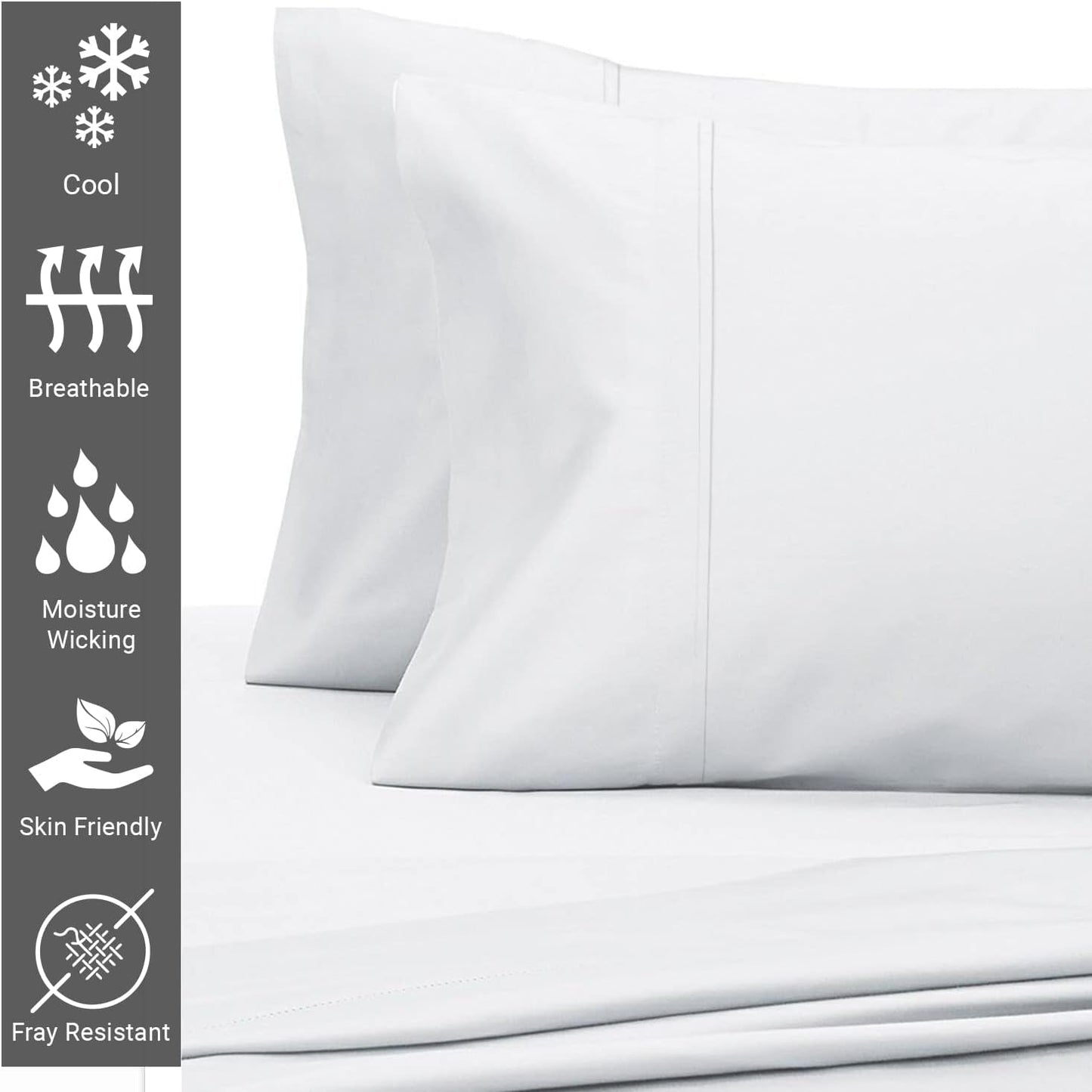Pizuna 400 Thread Count Cotton Queen Pillowcases, Pure White, 100% Long Staple Cotton, Standard Size Set of 2, Cooling Pillow Cases with Stylish 4 inch Hem