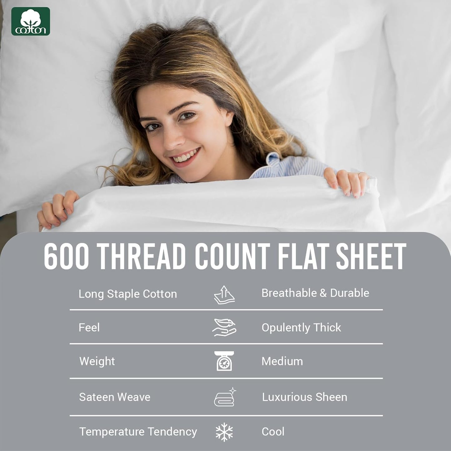 Pizuna Soft 600 Thread Count Cotton Full Flat Sheets White 1pc, 100% Long Staple Pure Cotton, Smooth Sateen Flat Sheet Bed fit Upto 16 inch Deep Pockets (100% Cotton Deep Flat Sheets Full)