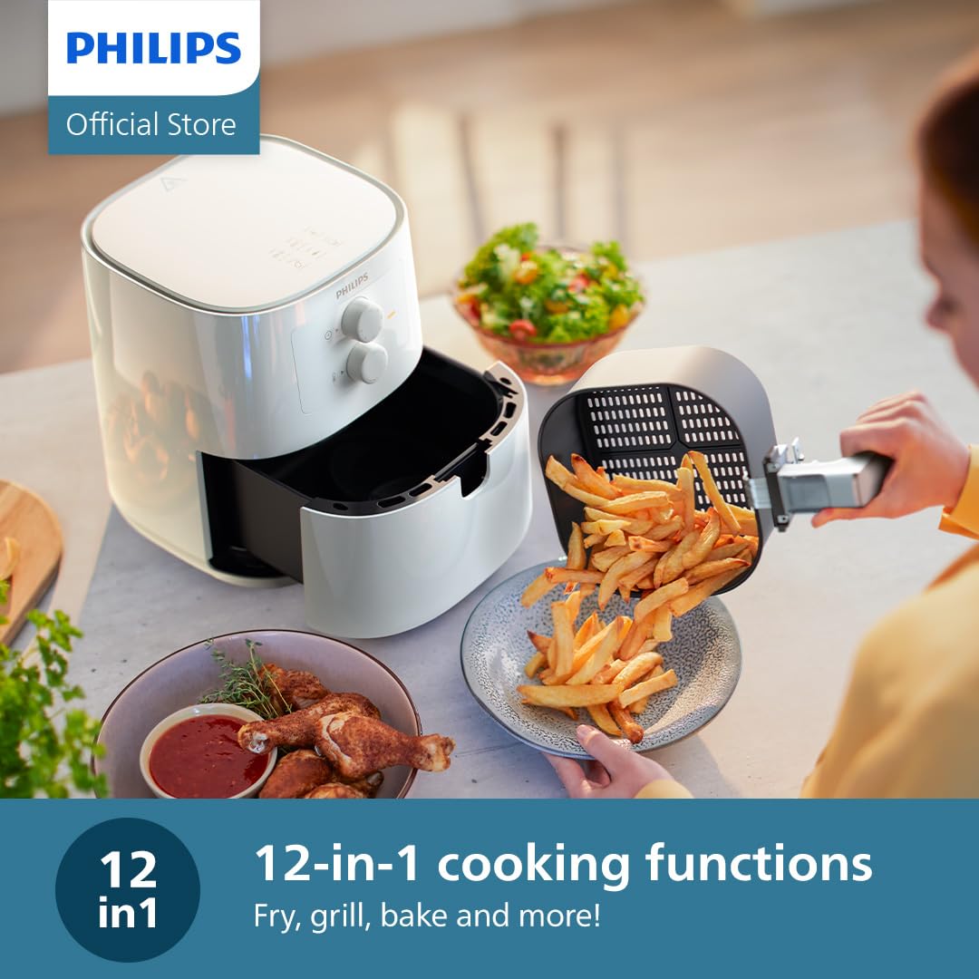 Philips Essential Air Fryer - With Rapid Air Technology, Analogue, Black, 0.8Kg, 4.1L,50Hz - HD9200/91