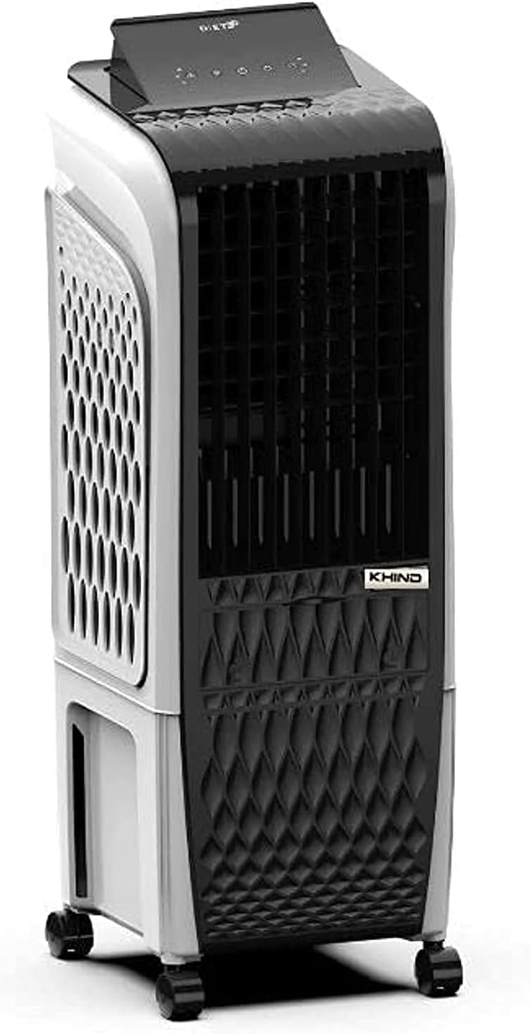 KHIND Frosty-3D 30L, Air Cooler with Remote, 3 Sided Honeycomb Cooling Pads, Activated Silver Cation for Fresher Air, Pop-Up Touchscreen, Energy Efficient, White & Black - EACT303D-WK-Made in China
