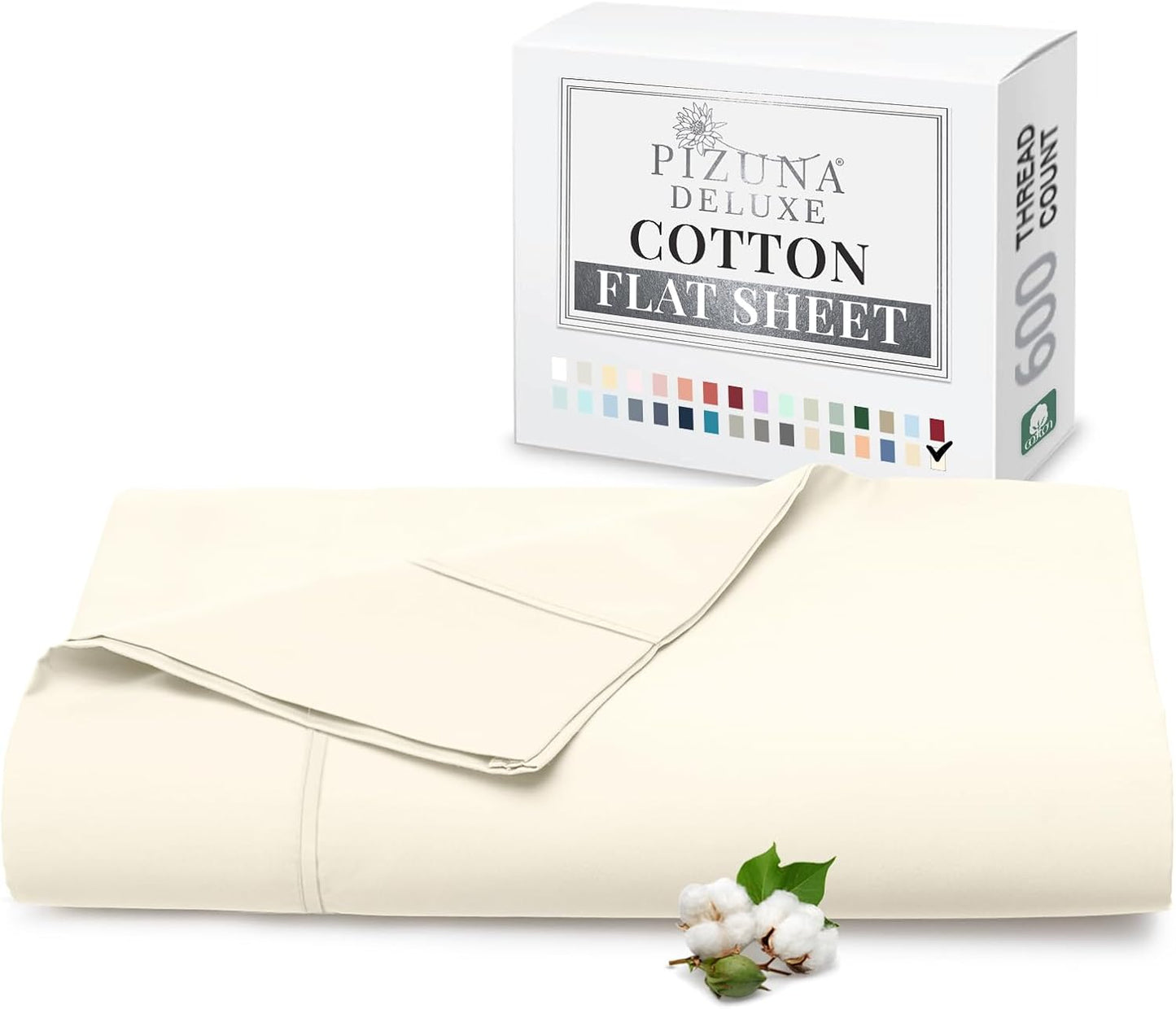 Pizuna Pure 100% Cotton Flat Sheets Only Full Silver (1 PC), 600 Thread Count Long Staple Cotton Crisp Sateen Weave with 4" Hem (Combed Full Flat Sheet Only Cotton)