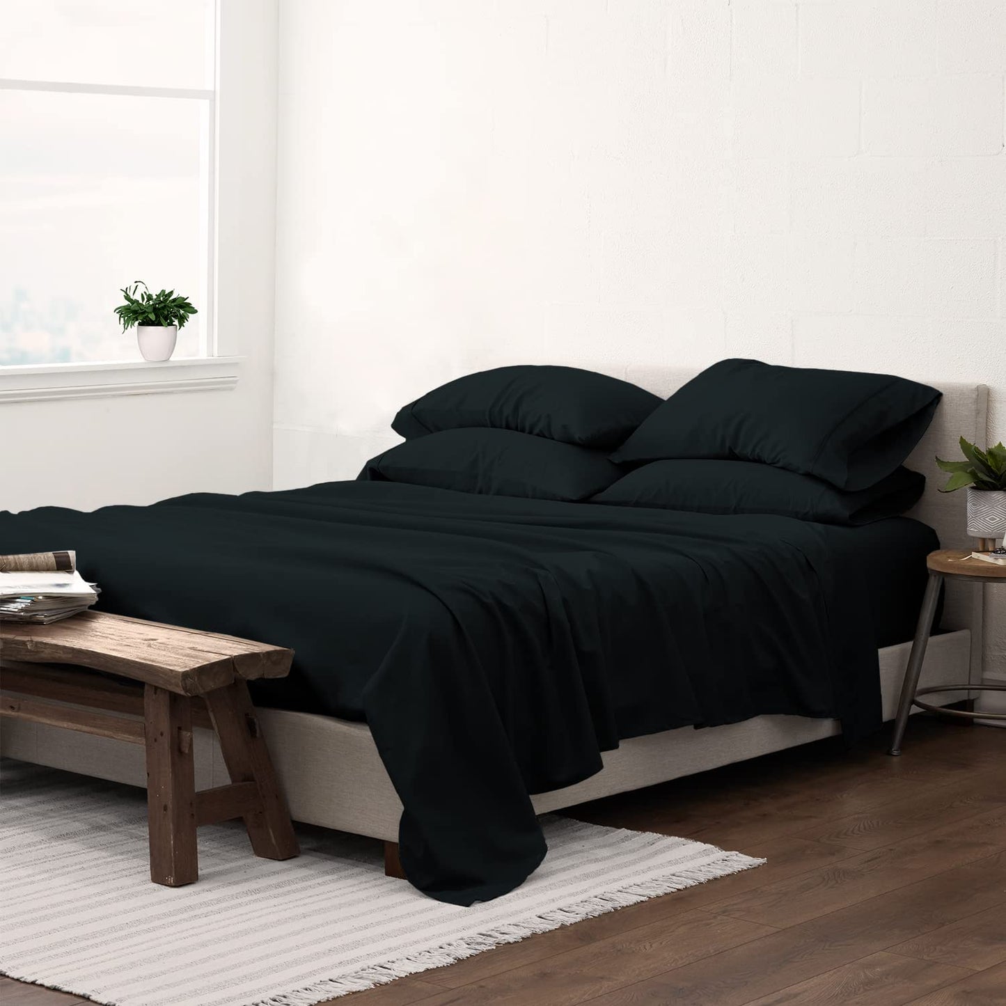 Pizuna Pure 100% Luxury Cotton Full Size Bed Sheets Set Dark Grey, 1000 Thread Count Long Staple Cotton Sateen Thick Sheet & Pillowcase Set, Deep Sheets fits 15" (Combed Cotton Bed Sheets Set)